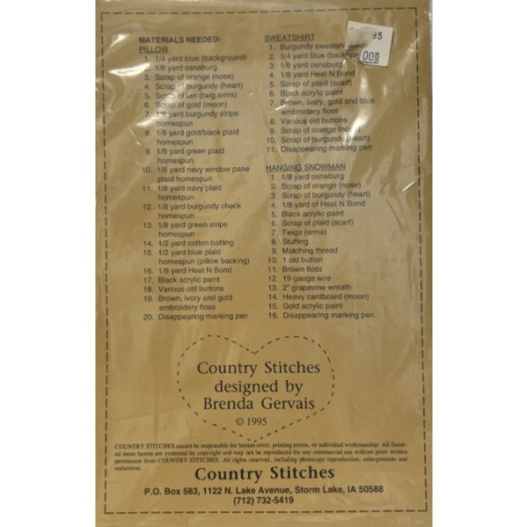 Country Stitches Pattern Snowy Days 212 Snowman Sweatshirt, Pillow & Wall Art - Picture 2 of 2